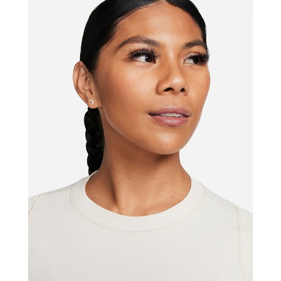 Nike Zenvy Rib Women's Short-Sleeve Cropped Top XS  Light Orewood Brown/White - Picture 2 of 7